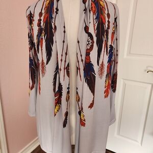 Feather Print Open Front Cardigan